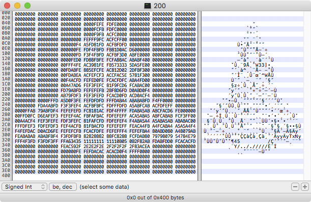 ...a sprite for a spaceship that uses 8-bit pixels looks like a spaceship when viewed in a hex editor.